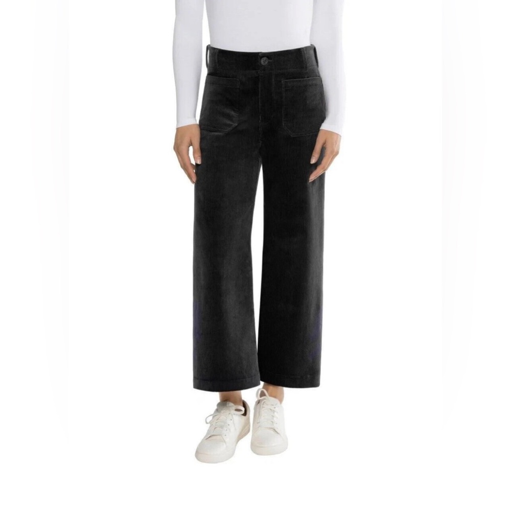 Matty M Womens Corduroy Wide Leg Stretch Ankle High-Rise Pant Black Large